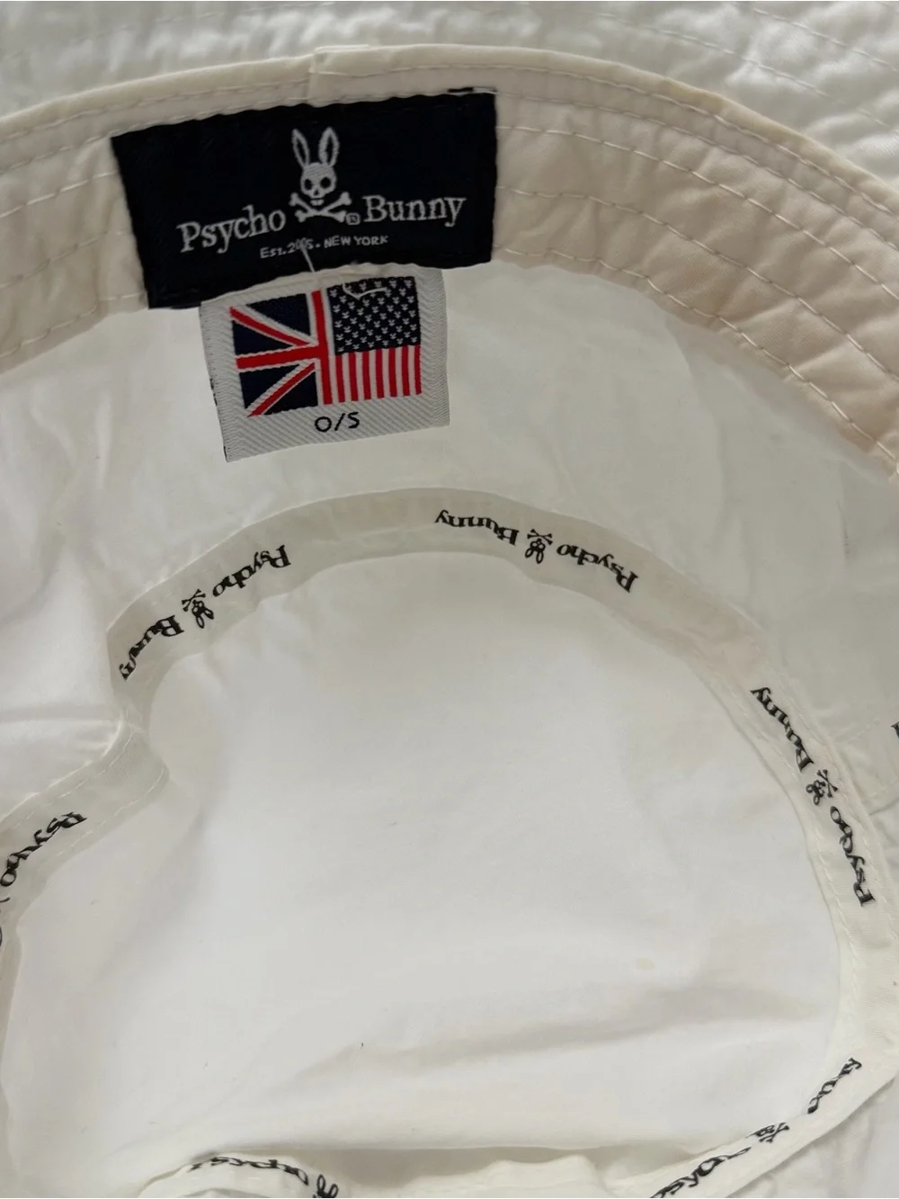 Psycho Bunny White Bucket Hat with Pink & Black Bunny Logo